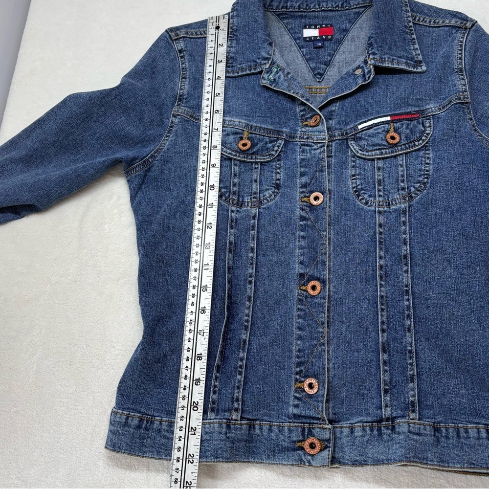 Tommy Jeans Denim Jacket Womens Size L Medium Wash Stretch Classic Blue Jean - Picture 7 of 10